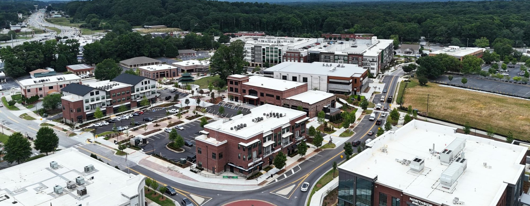 aerial view of a downtown area