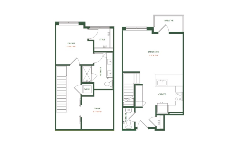 TH-A1 - 1 bedroom floorplan layout with 1.5 bathroom and 1036 square feet