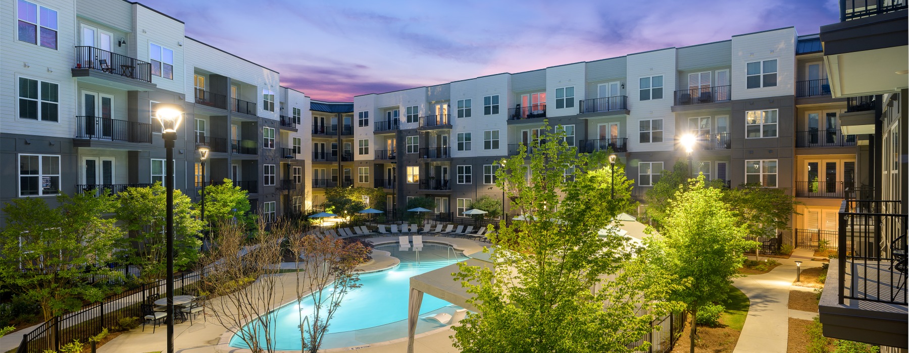 Community pool at sundown