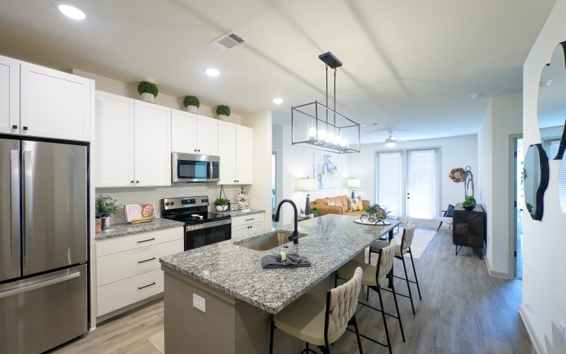 Open concept modern kitchen and living area