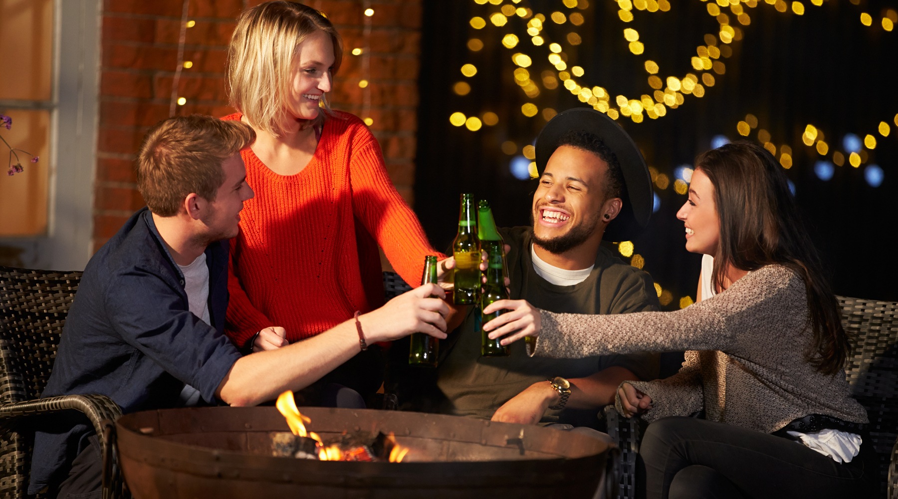 Group of friends hanging out laughing 