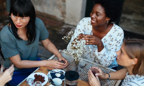 group of women having brunch at a neighborhood restaurant